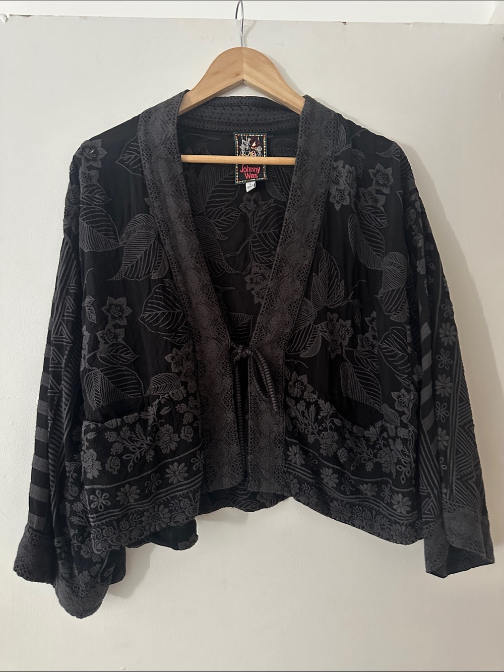 Johnny Was Embroidered Black Floral Cardigan